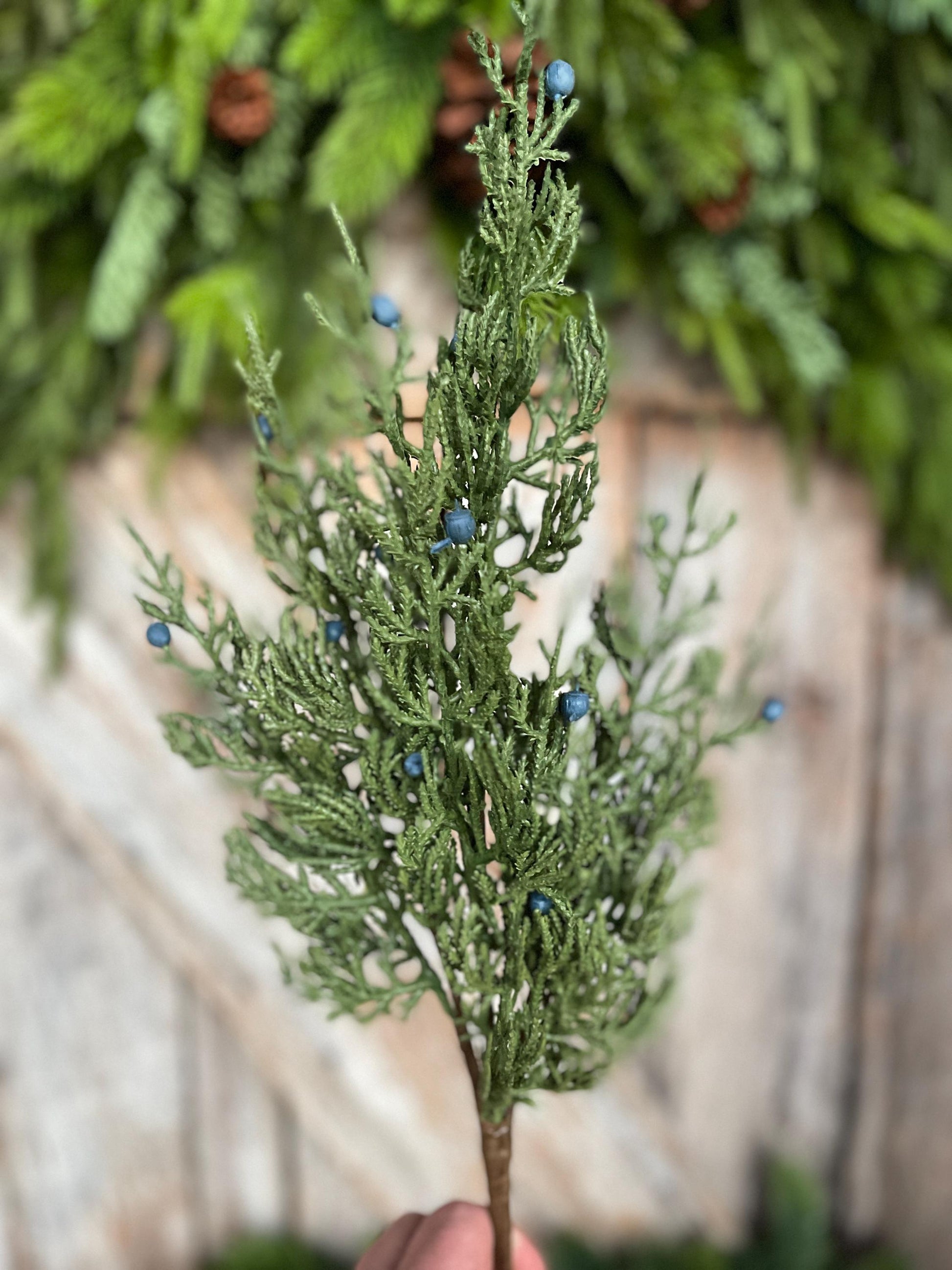 18" Juniper Pick, Artificial Juniper Floral Stem, Christmas Greenery