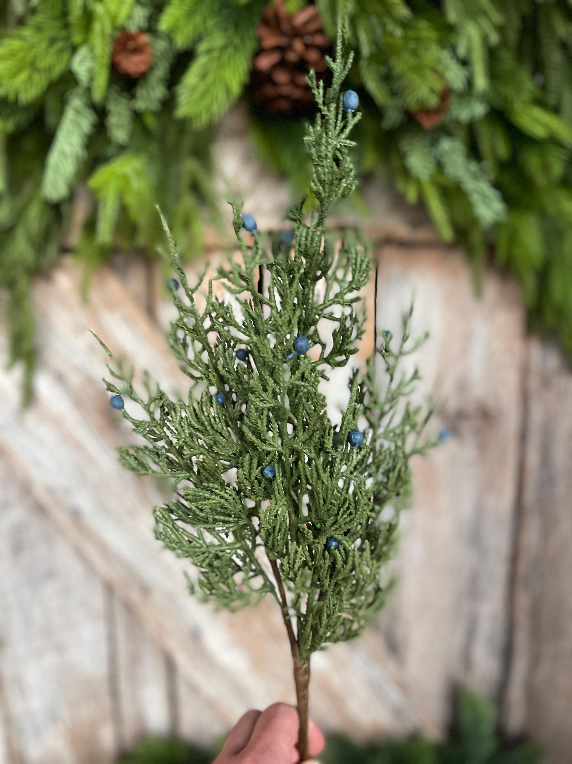 18" Juniper Pick, Artificial Juniper Floral Stem, Christmas Greenery