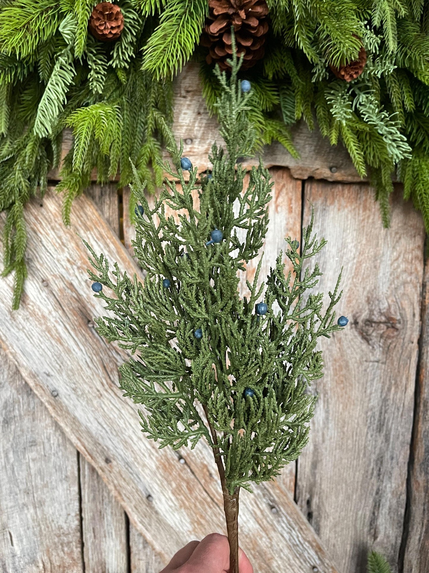 18" Juniper Pick, Artificial Juniper Floral Stem, Christmas Greenery