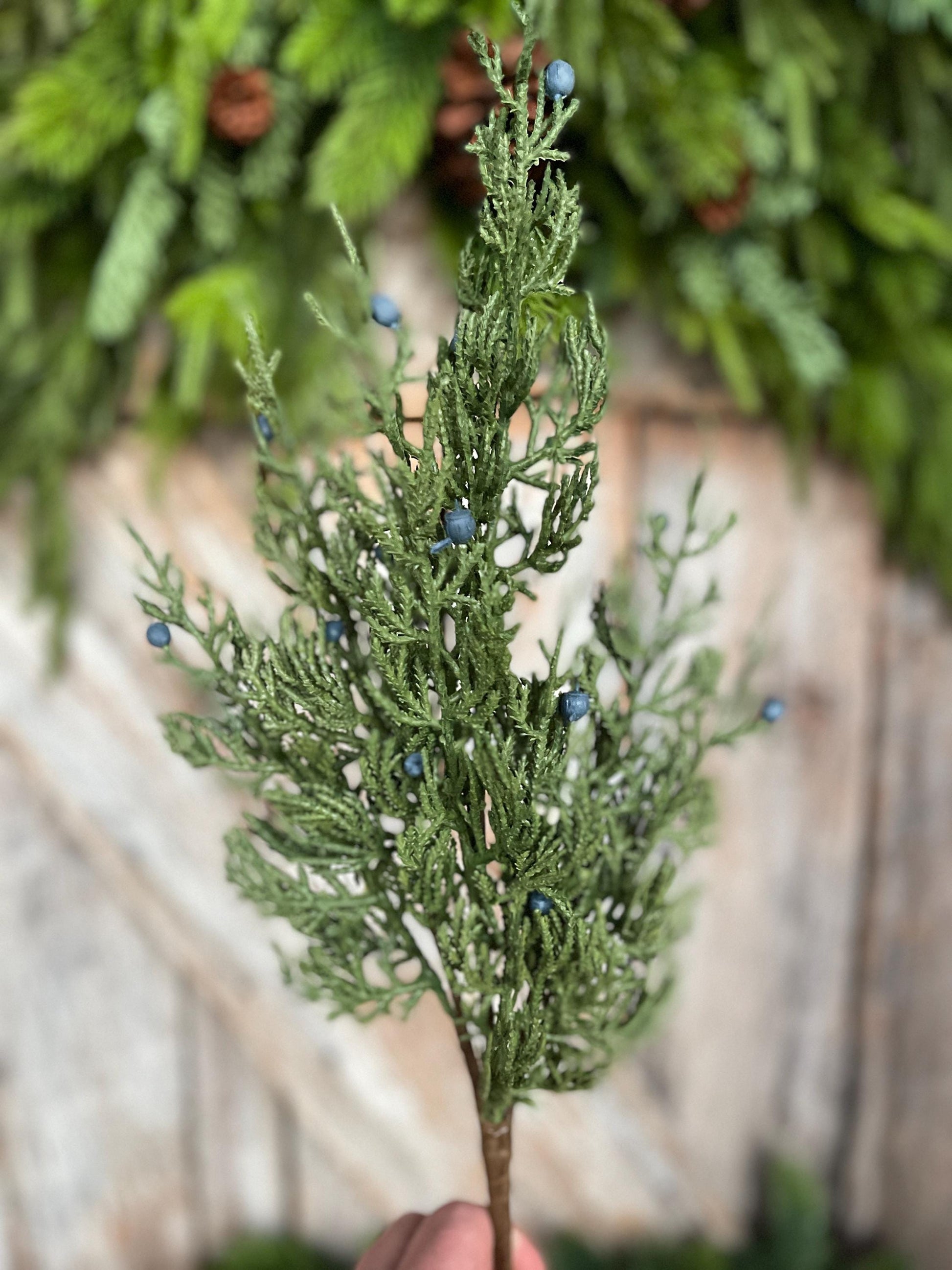 18" Juniper Pick, Artificial Juniper Floral Stem, Christmas Greenery