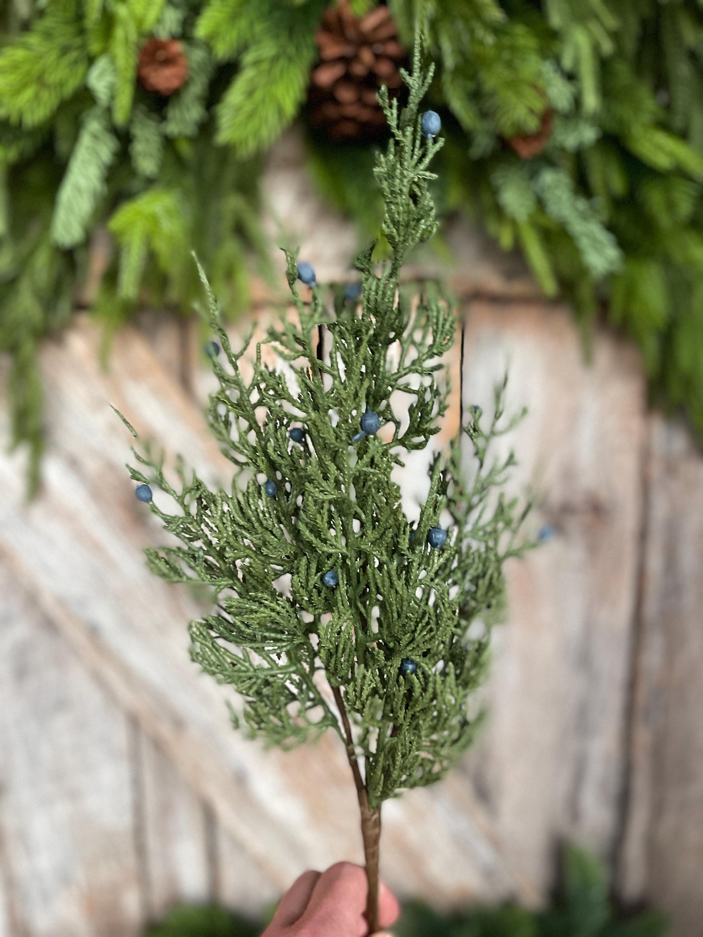 18" Juniper Pick, Artificial Juniper Floral Stem, Christmas Greenery