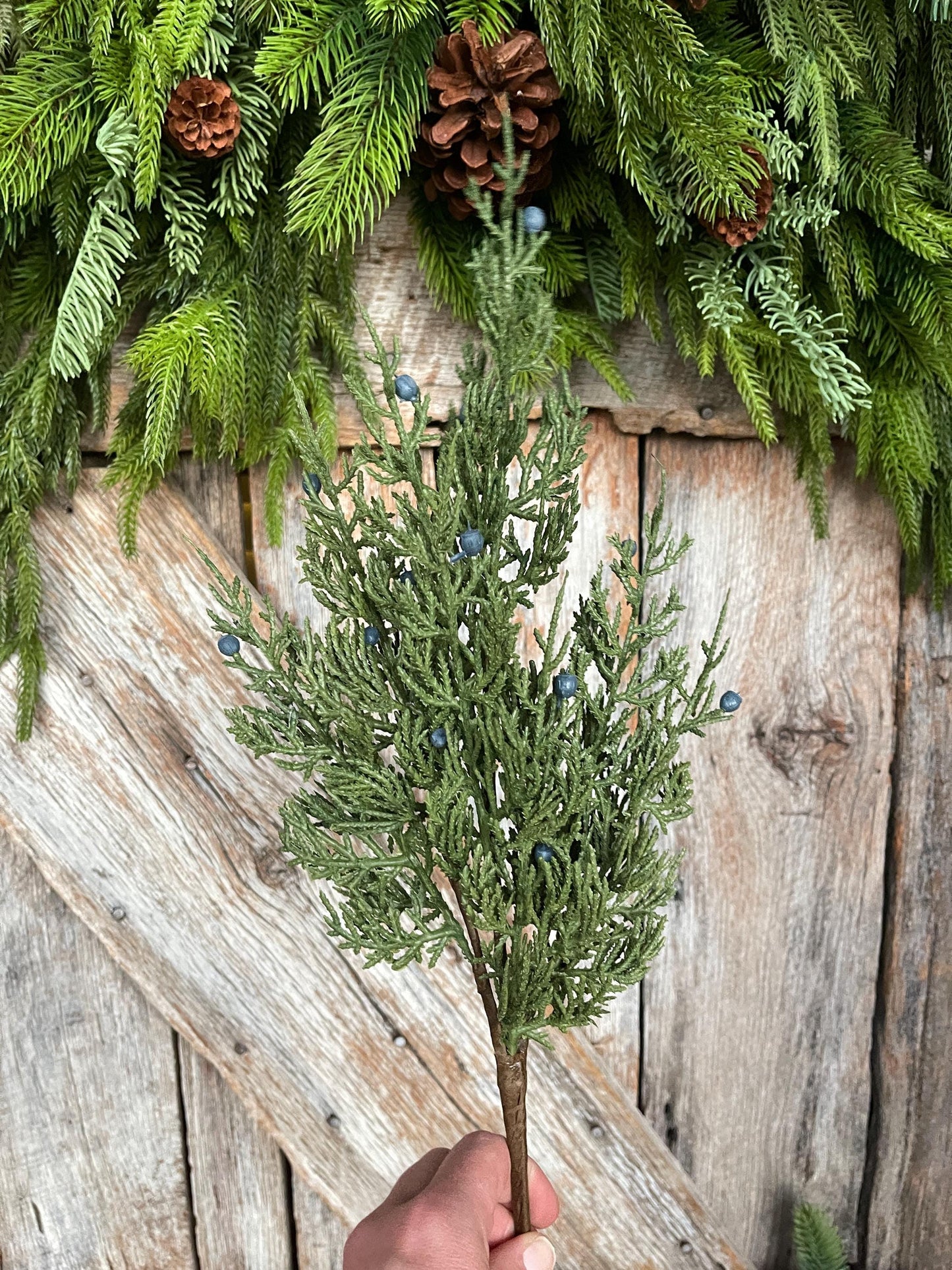 18" Juniper Pick, Artificial Juniper Floral Stem, Christmas Greenery