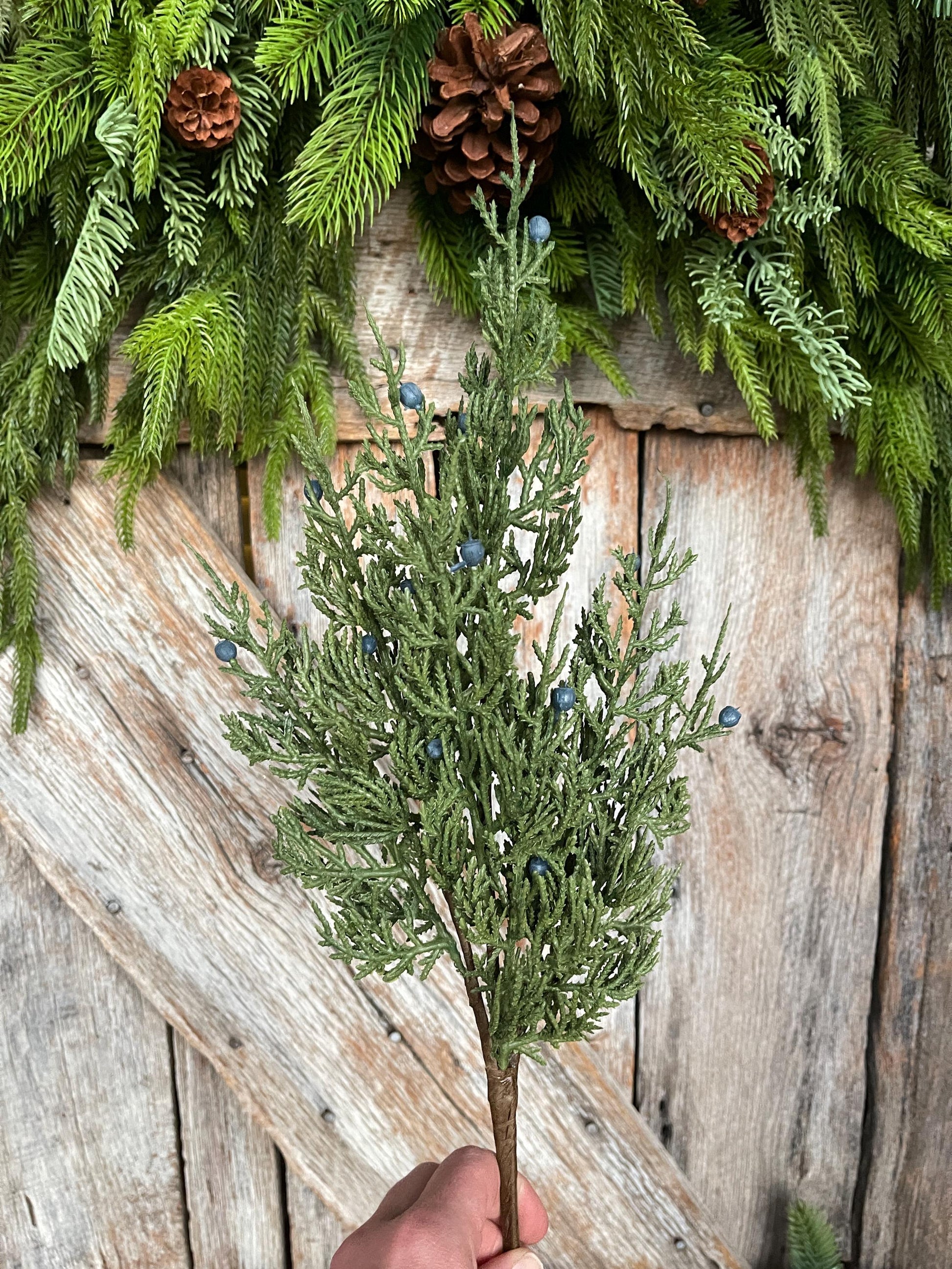 18" Juniper Pick, Artificial Juniper Floral Stem, Christmas Greenery
