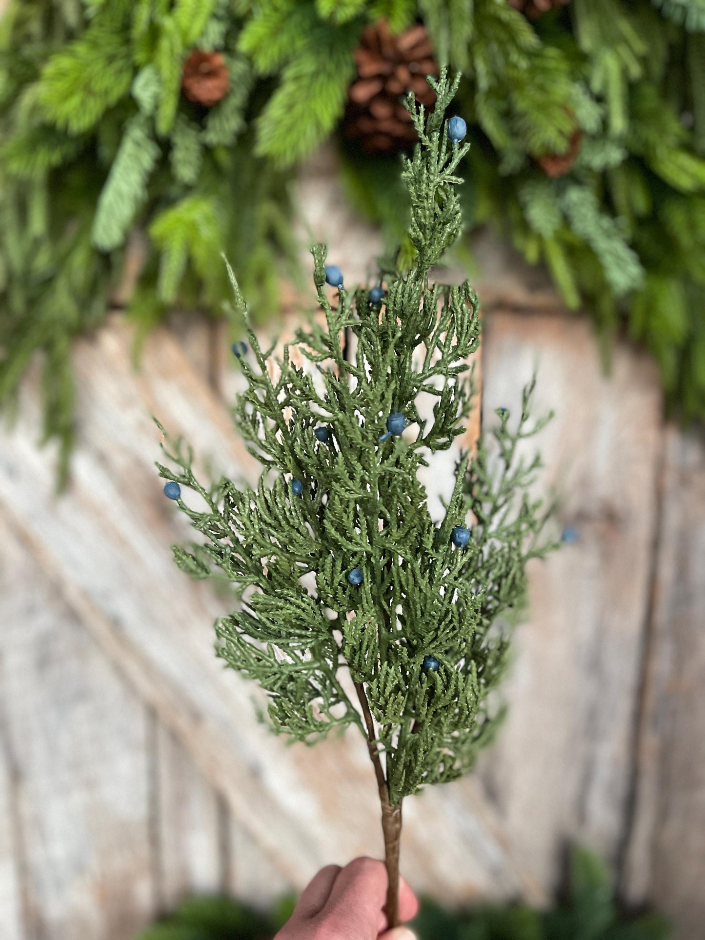 18" Juniper Pick, Artificial Juniper Floral Stem, Christmas Greenery