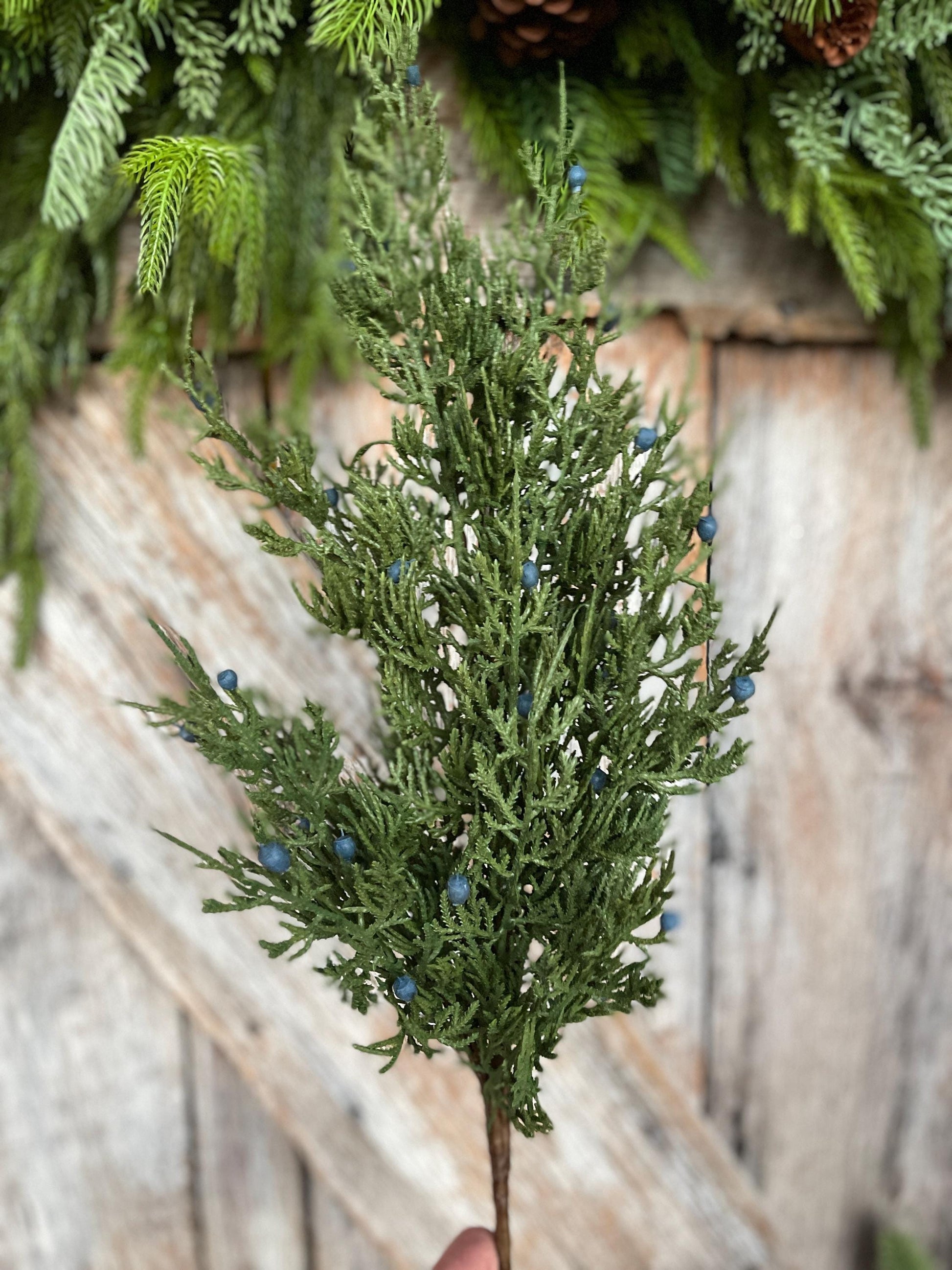28" Juniper Pick, Artificial Juniper Floral Stem, Christmas Greenery