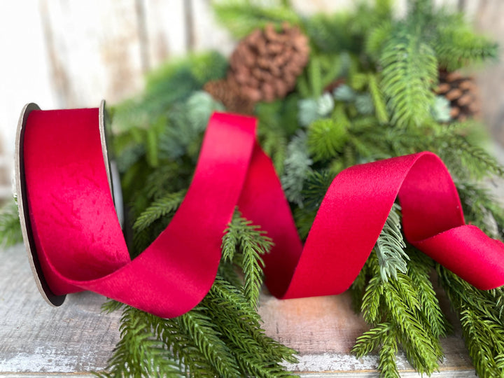 1.5" Red Velvet, Double Faced Velvet Ribbon, Unwired Velvet Ribbon