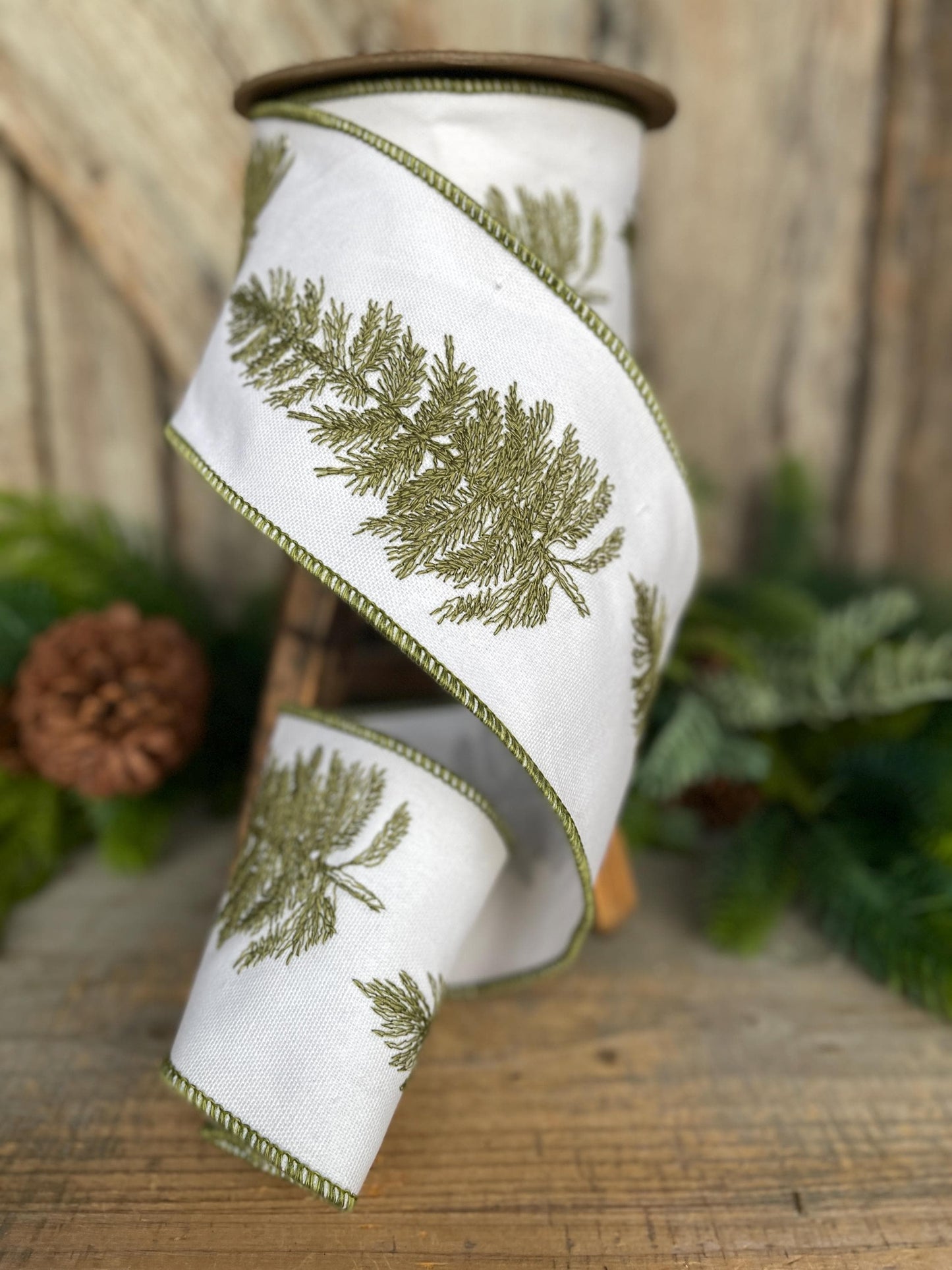 4" Pine Tree Ribbon, Christmas Ribbon, Woodsy Decor