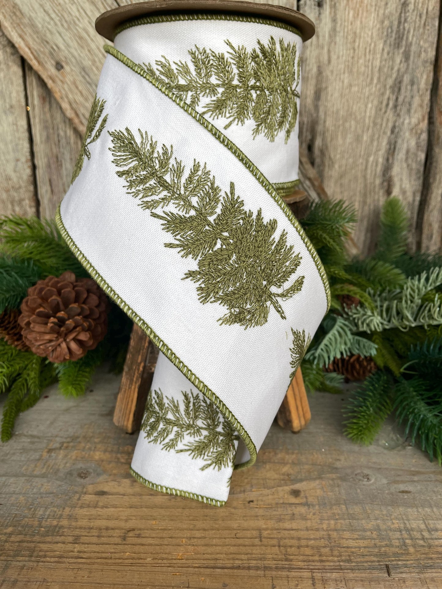 4" Pine Tree Ribbon, Christmas Ribbon, Woodsy Decor