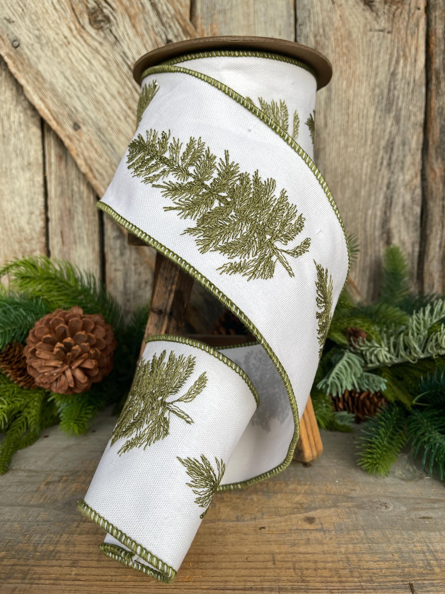 4" Pine Tree Ribbon, Christmas Ribbon, Woodsy Decor