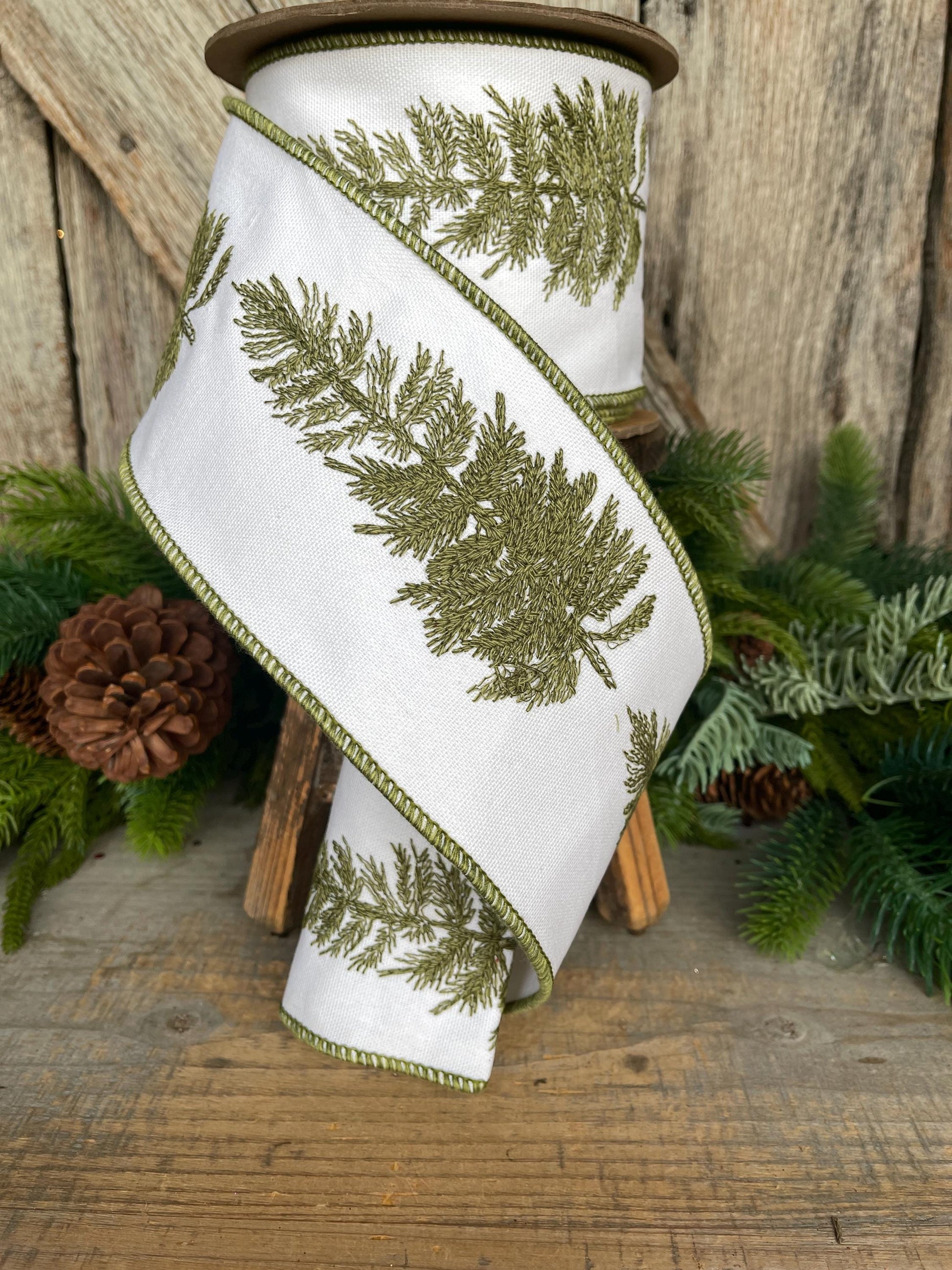 4" Pine Tree Ribbon, Christmas Ribbon, Woodsy Decor