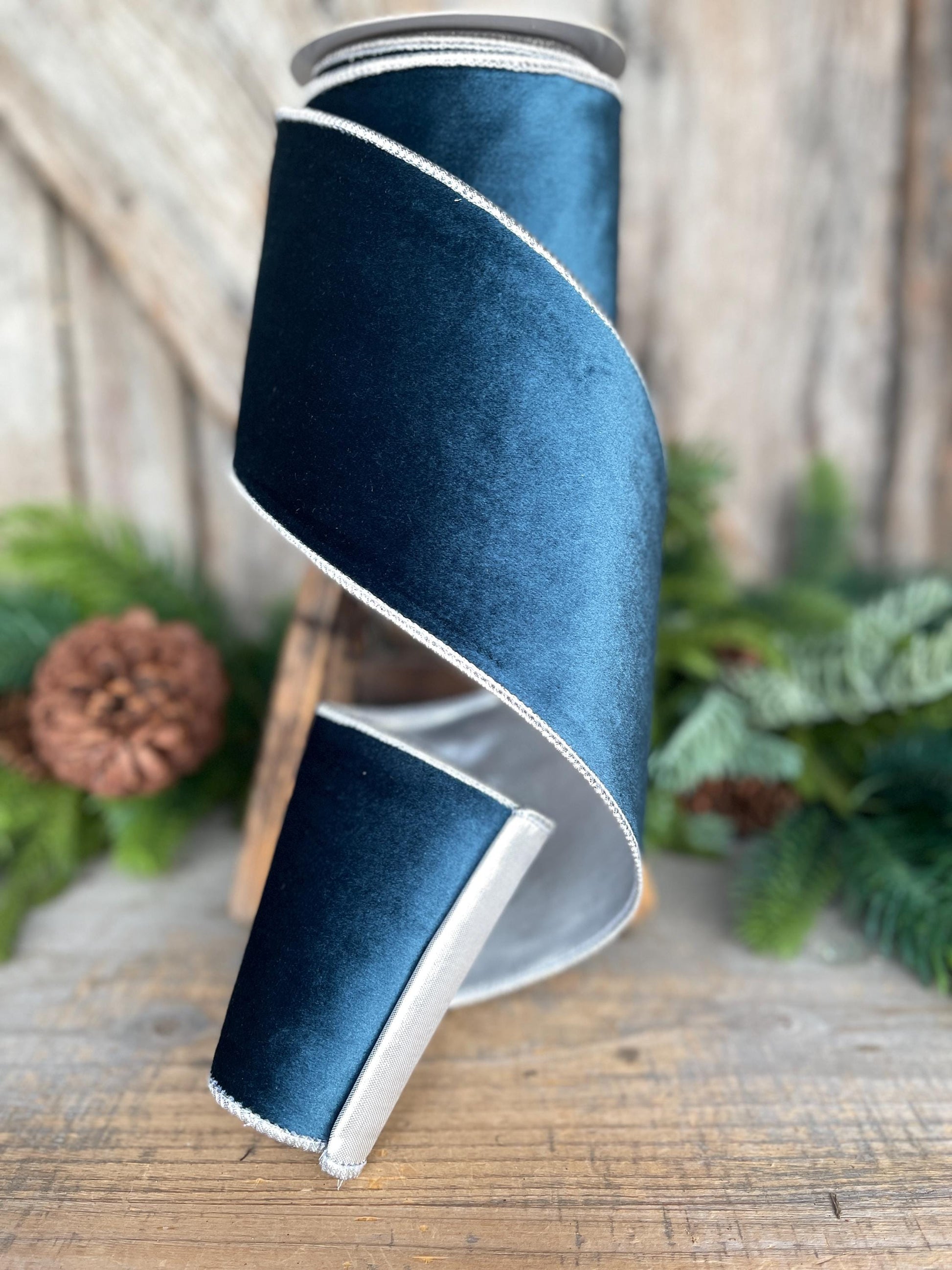 4" Dark Blue Velvet Ribbon, Christmas Ribbon
