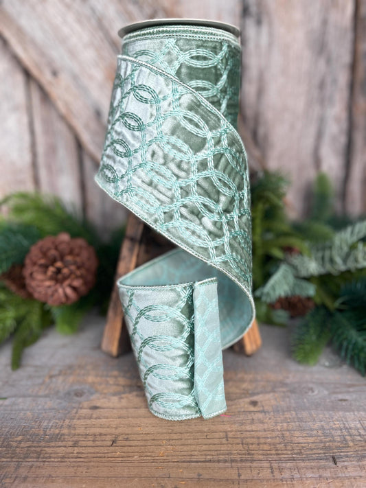 4" Aqua Celadon Velvet Ribbon, Celadon Velvet Ribbon, Christmas Ribbon