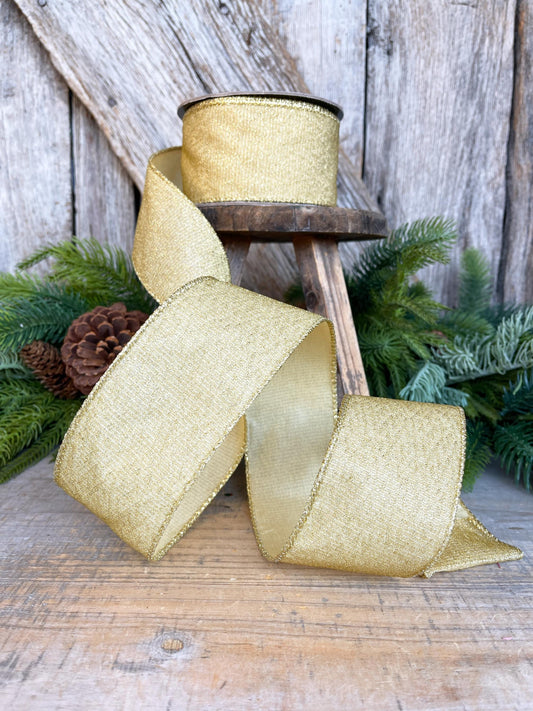 2.5" Gold Ribbon, Christmas Tree Ribbon, Gold Christmas Ribbon
