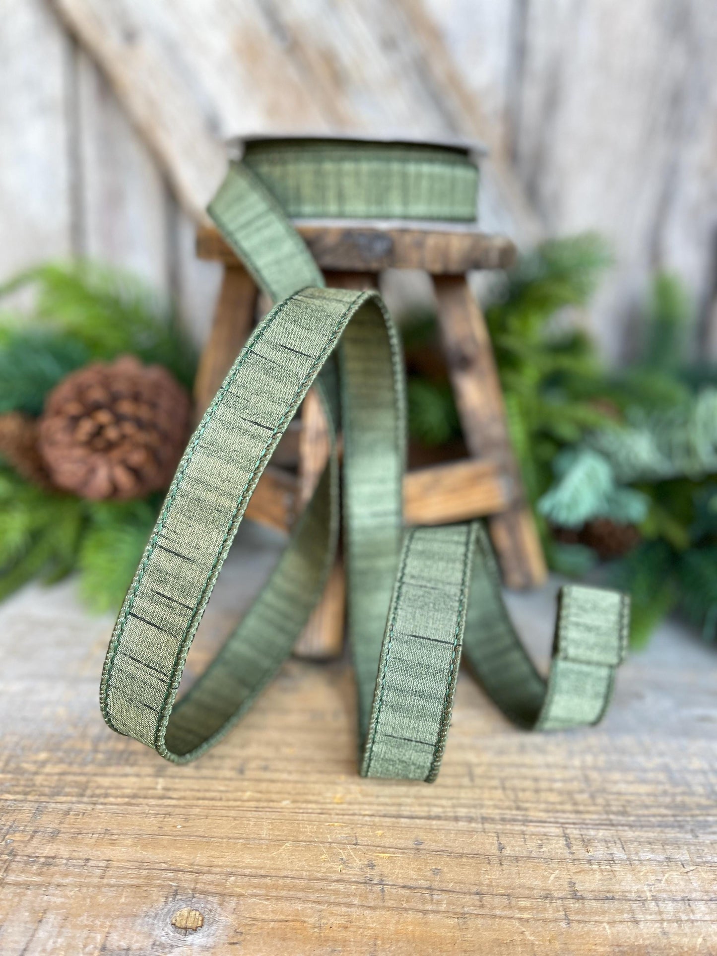 1" Olive Ribbon, Olive Green Ribbon, Christmas Ribbon, Olive Shimmering Ribbon