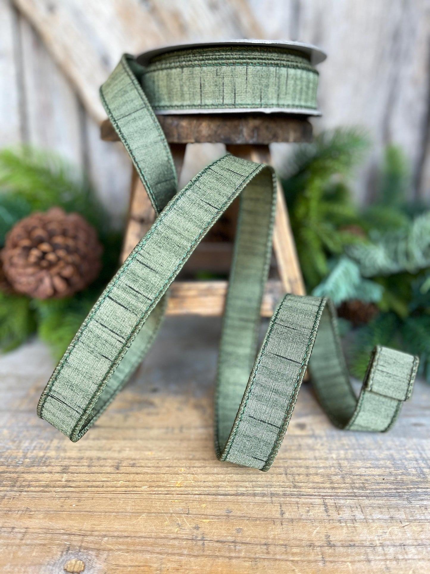 1" Olive Ribbon, Olive Green Ribbon, Christmas Ribbon, Olive Shimmering Ribbon