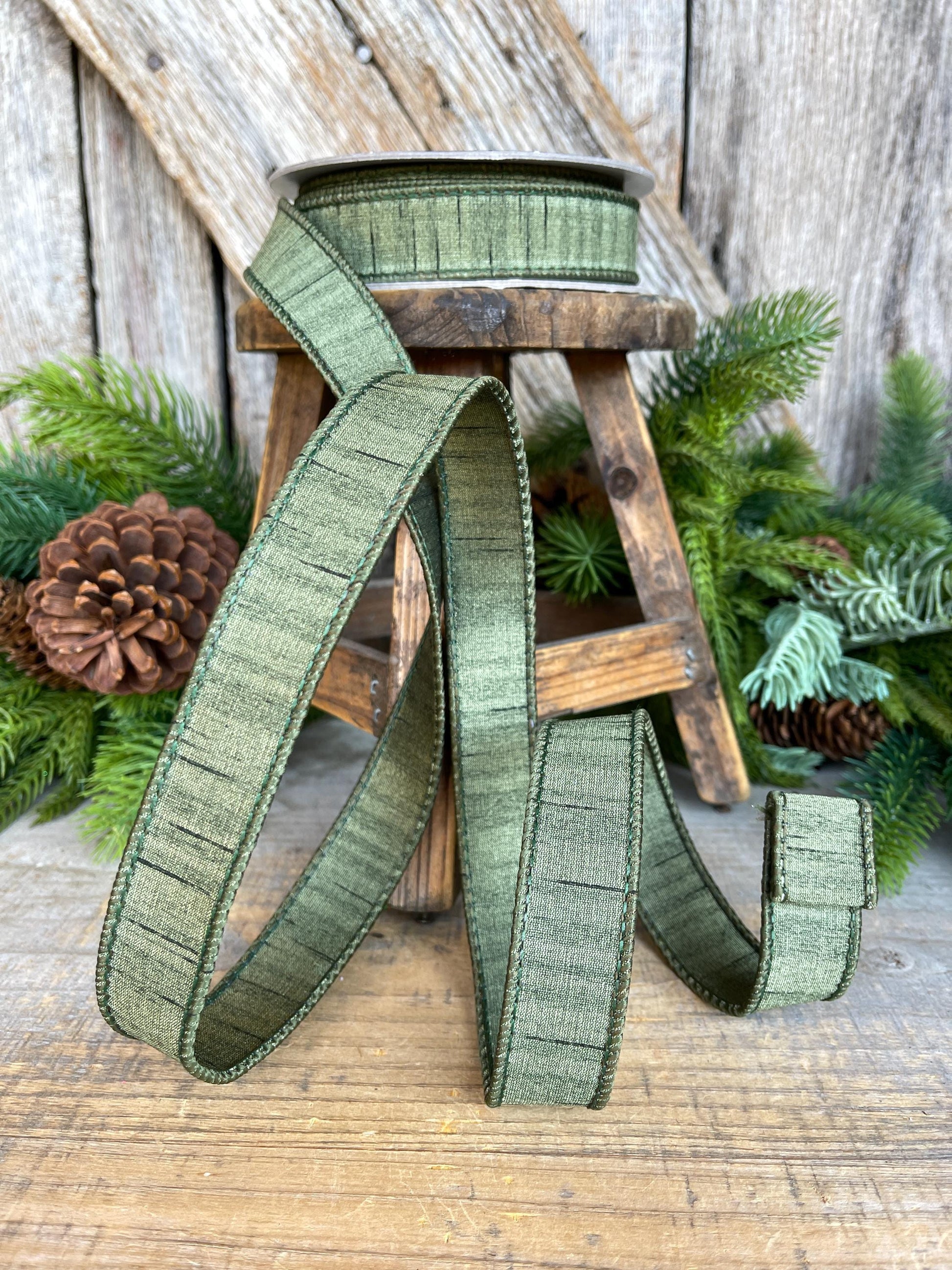 1" Olive Ribbon, Olive Green Ribbon, Christmas Ribbon, Olive Shimmering Ribbon