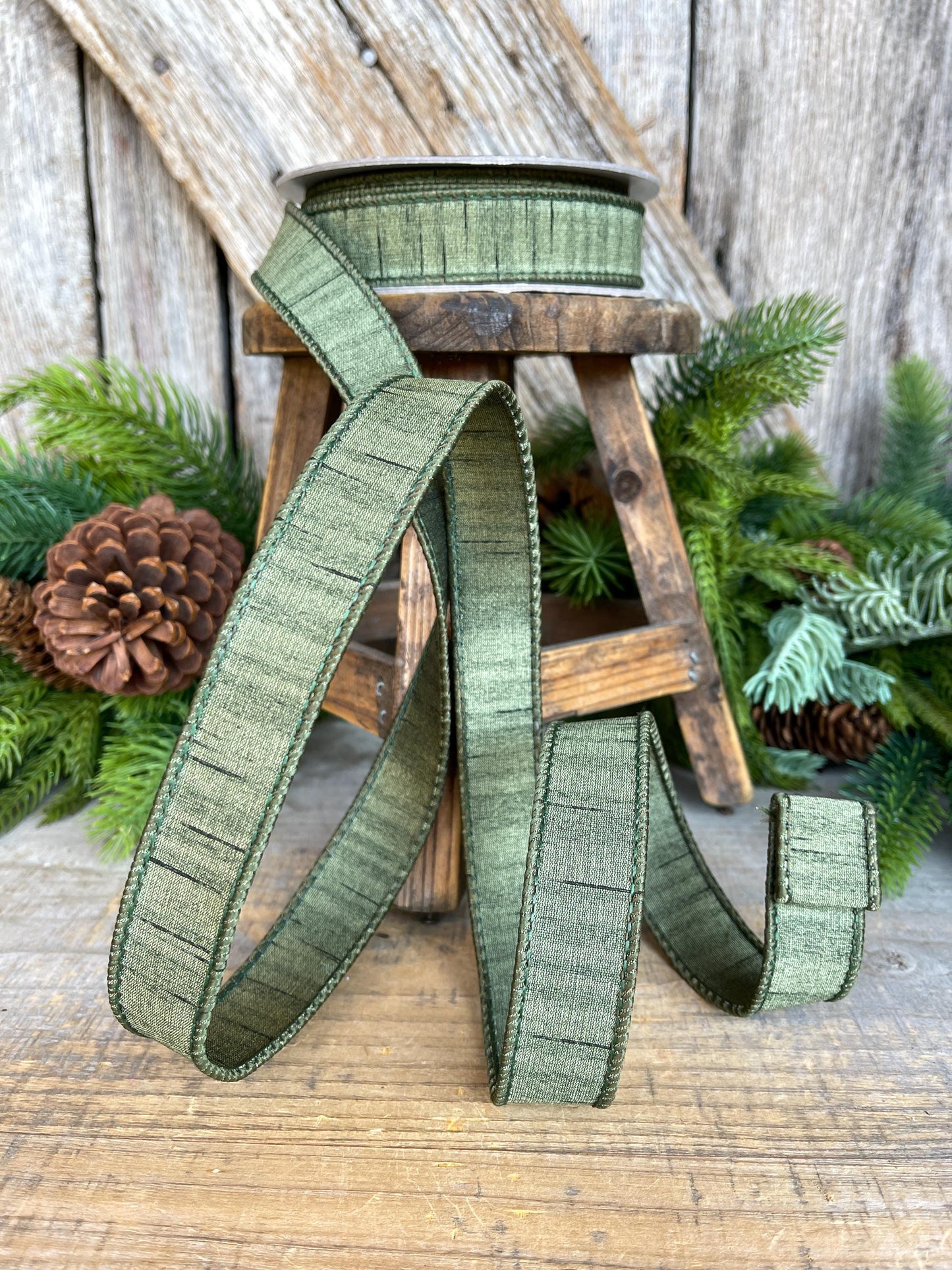 1" Olive Ribbon, Olive Green Ribbon, Christmas Ribbon, Olive Shimmering Ribbon