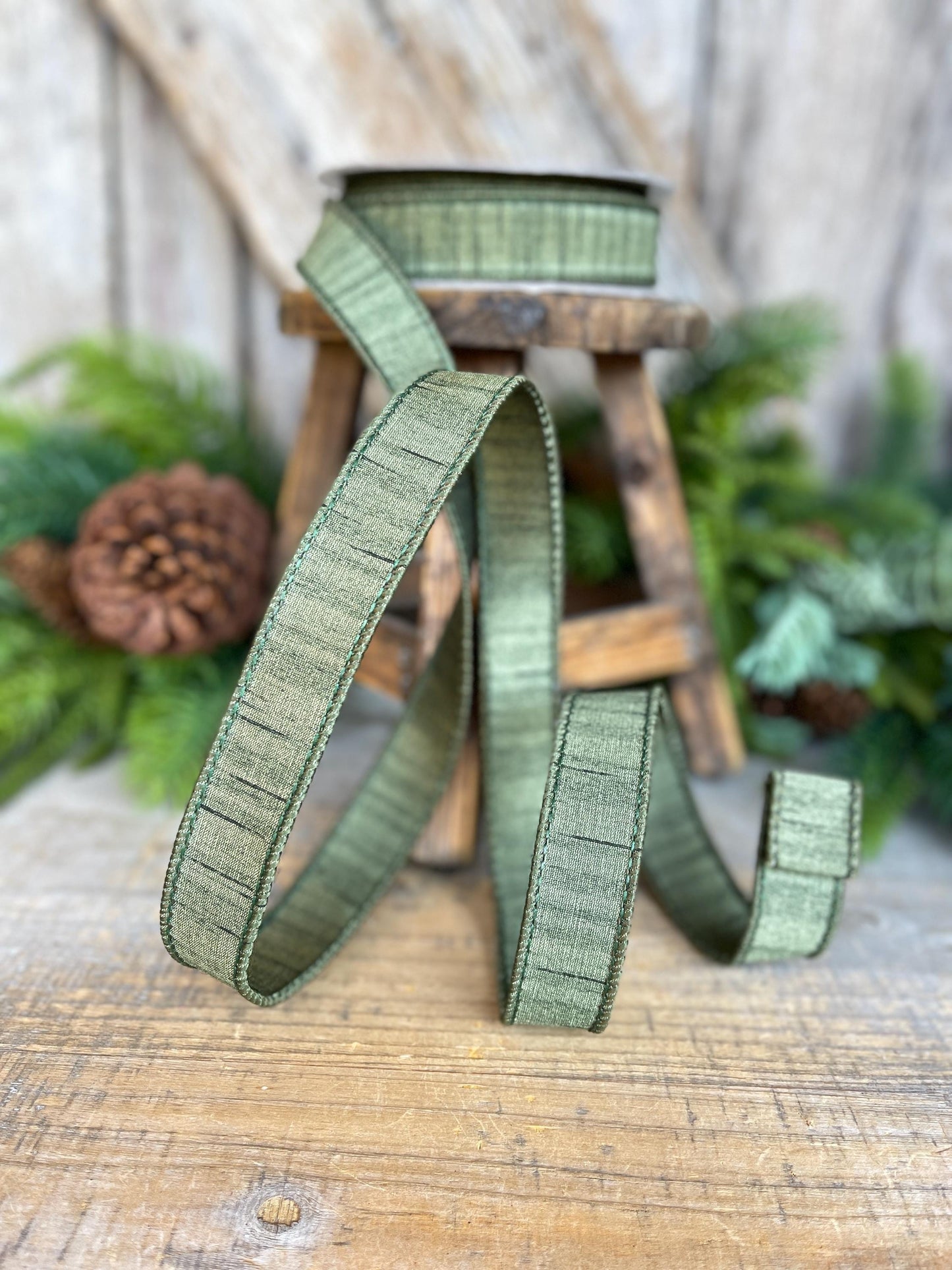 1" Olive Ribbon, Olive Green Ribbon, Christmas Ribbon, Olive Shimmering Ribbon