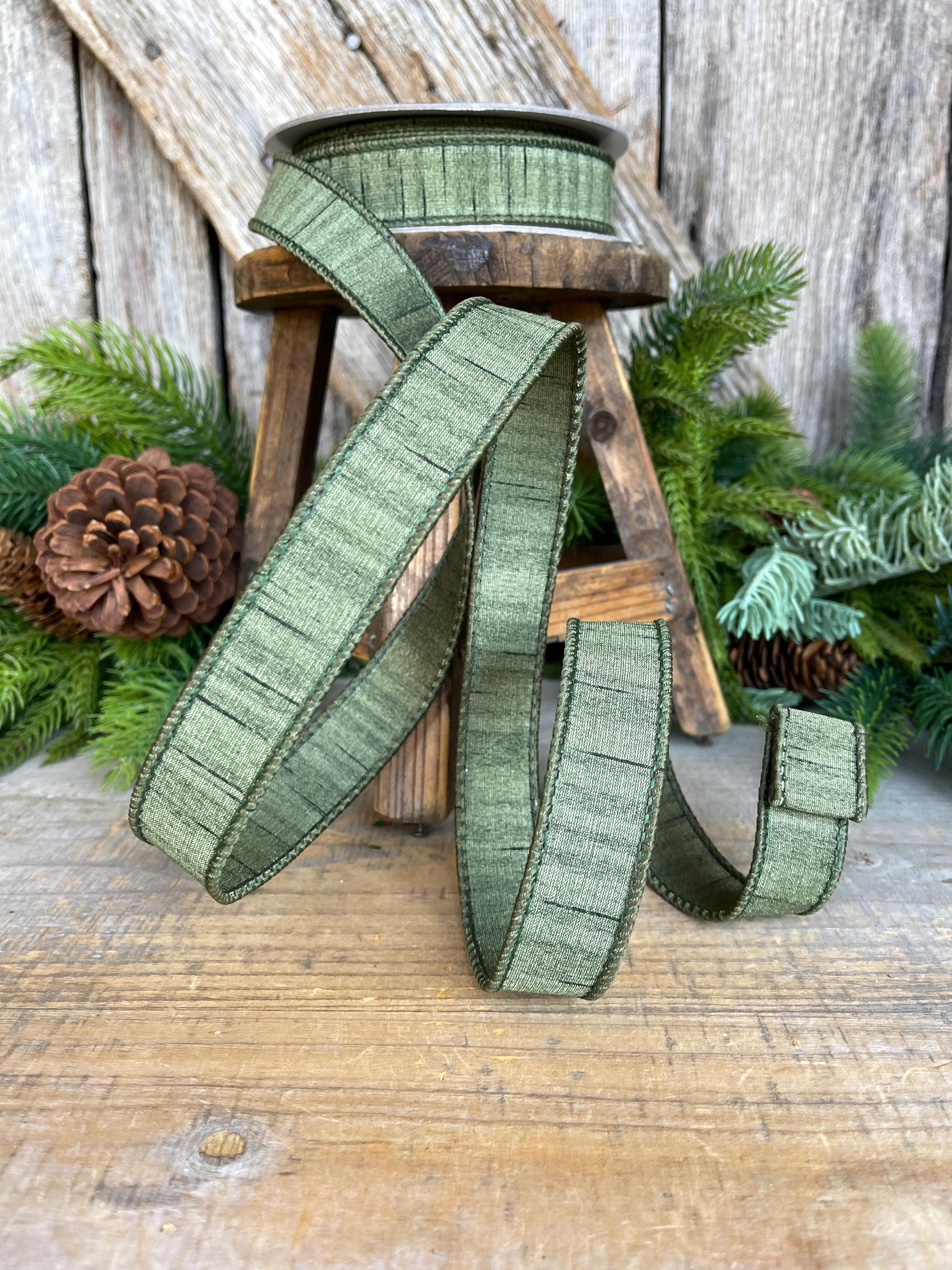1" Olive Ribbon, Olive Green Ribbon, Christmas Ribbon, Olive Shimmering Ribbon