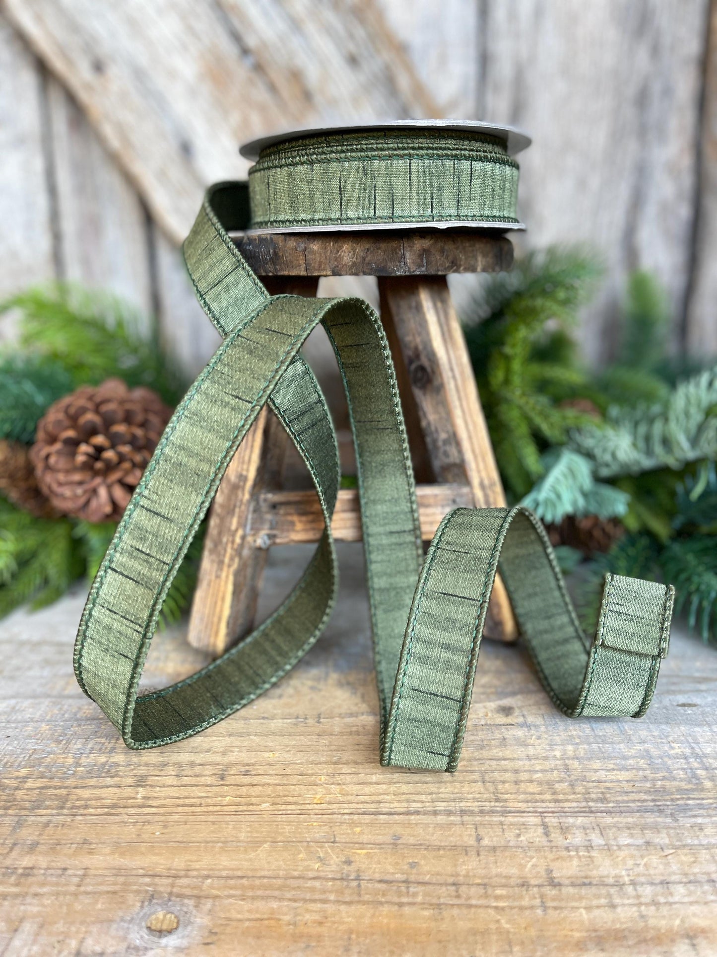 1" Olive Ribbon, Olive Green Ribbon, Christmas Ribbon, Olive Shimmering Ribbon