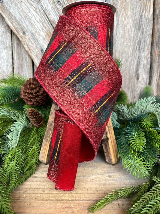 4" Red Tartan Plaid Ribbon, Christmas Plaid Ribbon