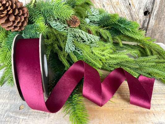 1.5" Burgundy Velvet Ribbon, Double Faced Velvet Ribbon, Unwired Velvet Ribbon