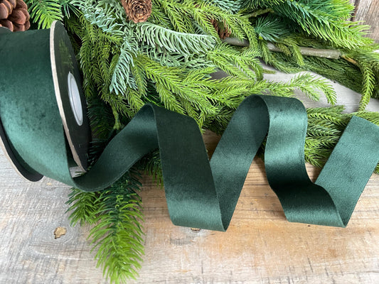 1.5" Forest Green Velvet Ribbon, Double Faced Velvet Ribbon, Unwired Velvet Ribbon