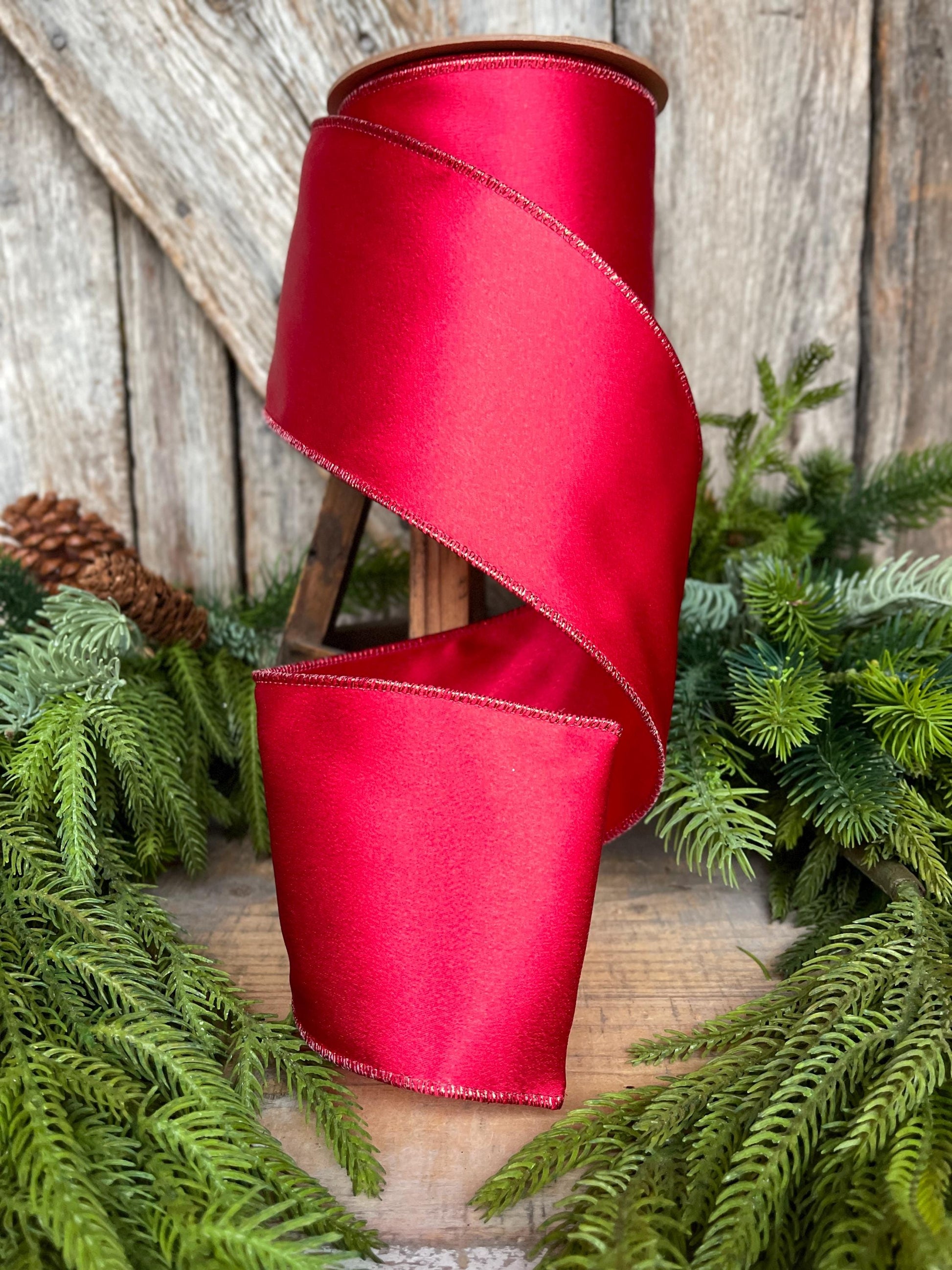 4" Red Shimmer Ribbon, Christmas Ribbon, Red Christmas Ribbon