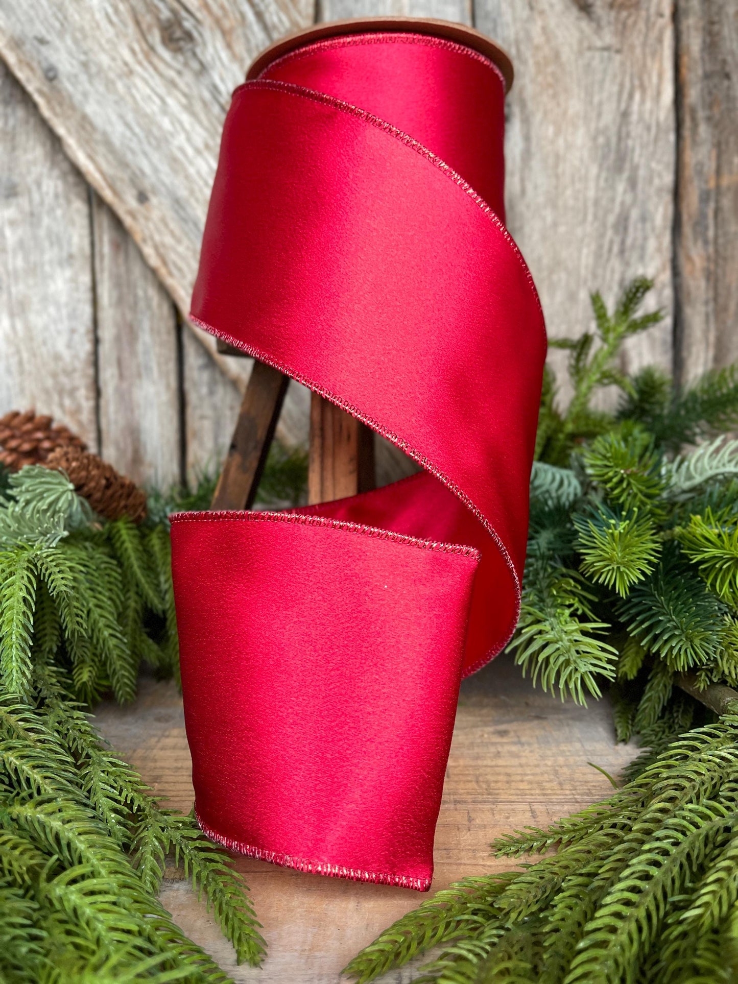 4" Red Shimmer Ribbon, Christmas Ribbon, Red Christmas Ribbon