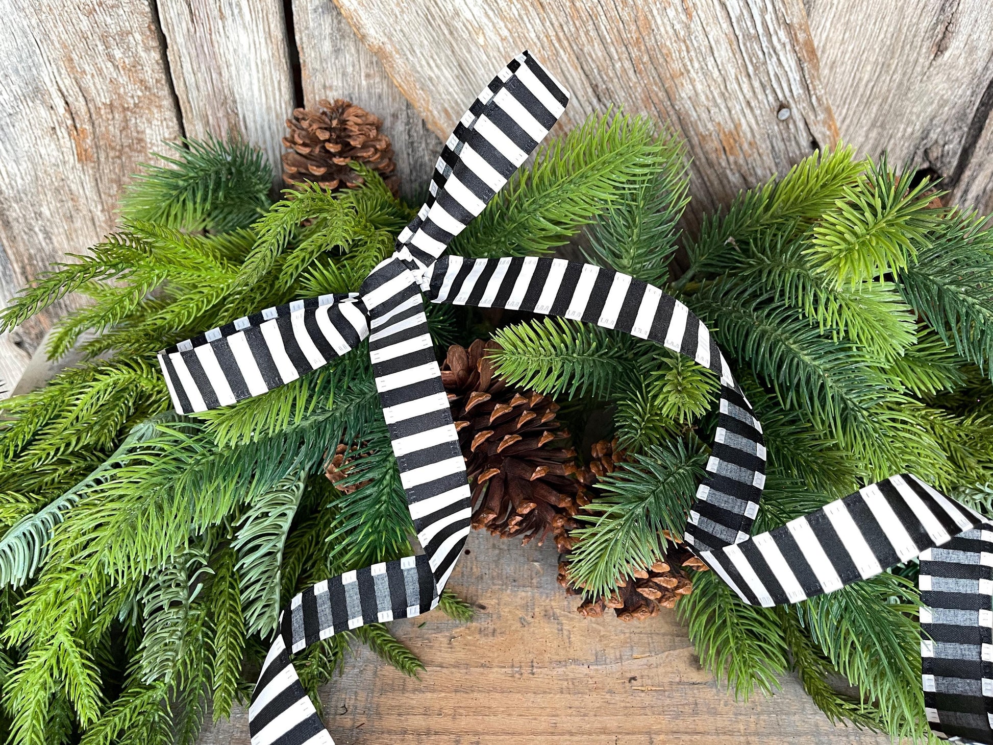 7/8" Black White Stripe Ribbon, Narrow Ribbon, Christmas Bow Ribbon