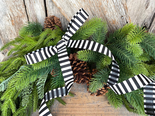 7/8" Black White Stripe Ribbon, Narrow Ribbon, Christmas Bow Ribbon
