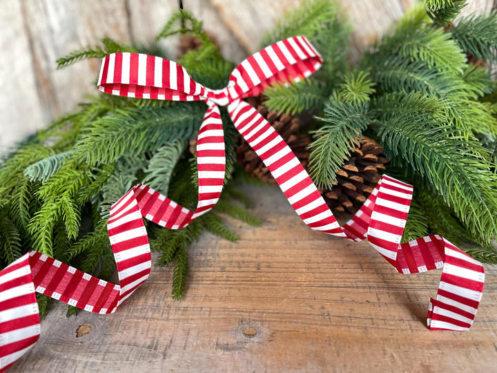 7/8" Red White Stripe Ribbon, Narrow Ribbon
