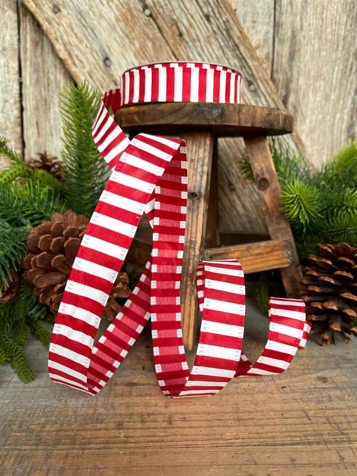 7/8" Red White Stripe Ribbon, Narrow Ribbon