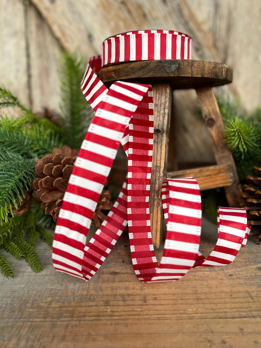 7/8" Red White Stripe Ribbon, Narrow Ribbon