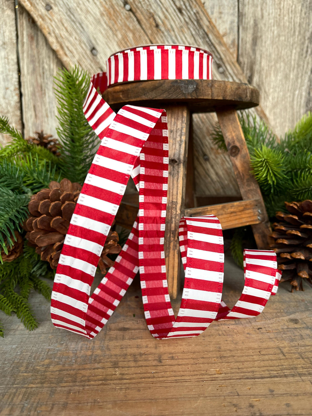 7/8" Red White Stripe Ribbon, Narrow Ribbon