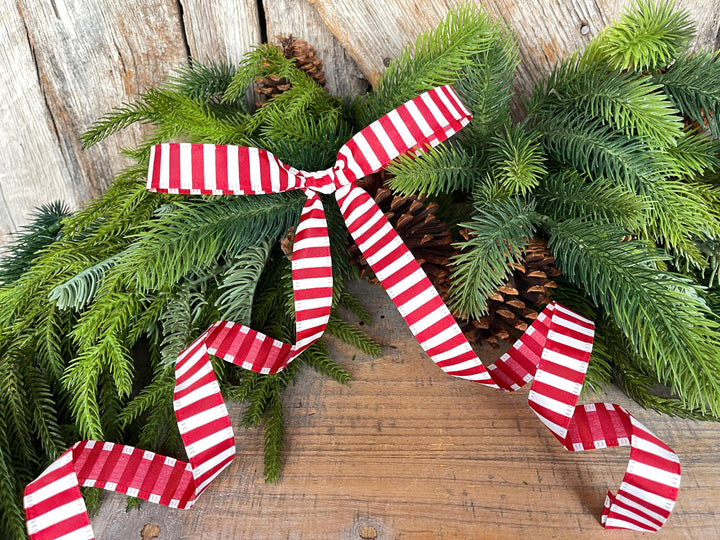 7/8" Red White Stripe Ribbon, Narrow Ribbon