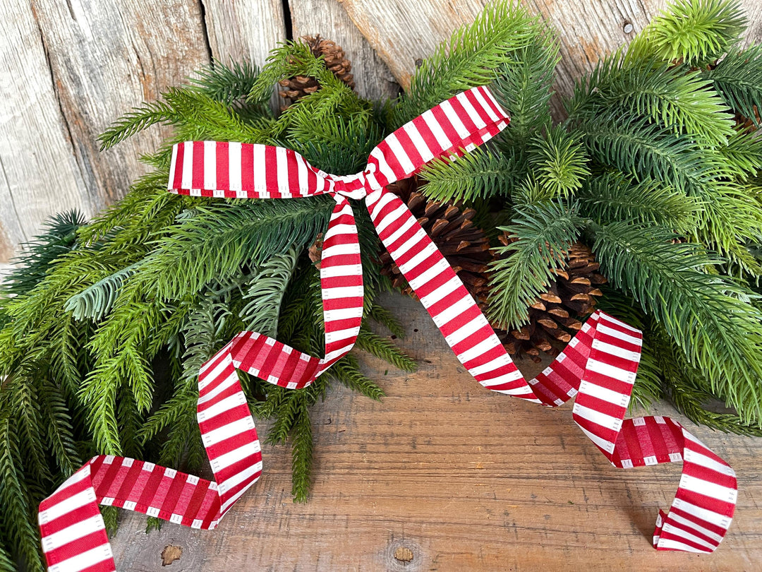 7/8" Red White Stripe Ribbon, Narrow Ribbon