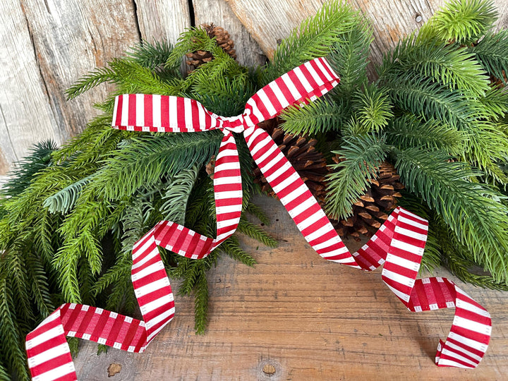 7/8" Red White Stripe Ribbon, Narrow Ribbon
