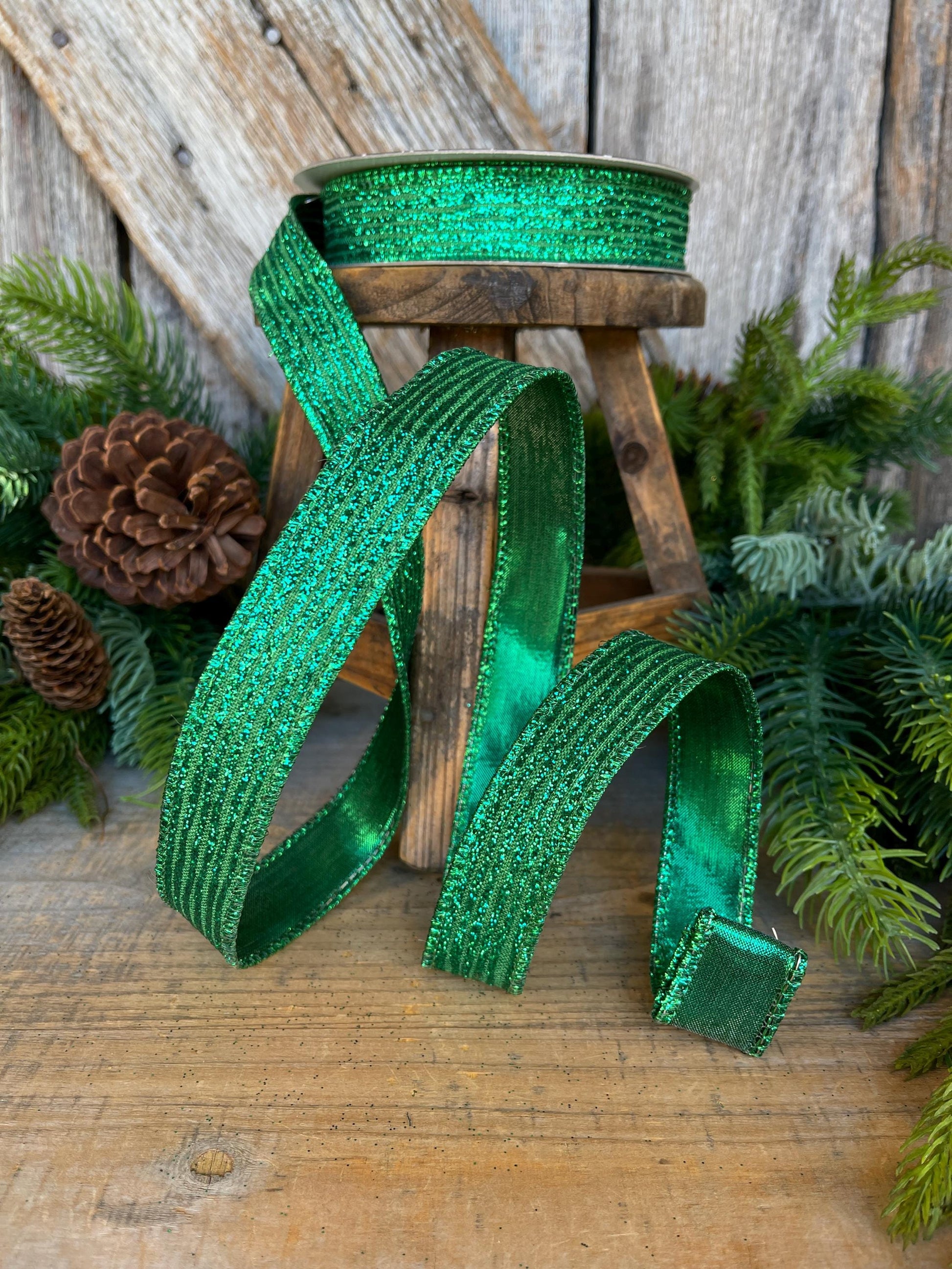 1" Green Ribbon, Farrisilk ribbon, Christmas Ribbon