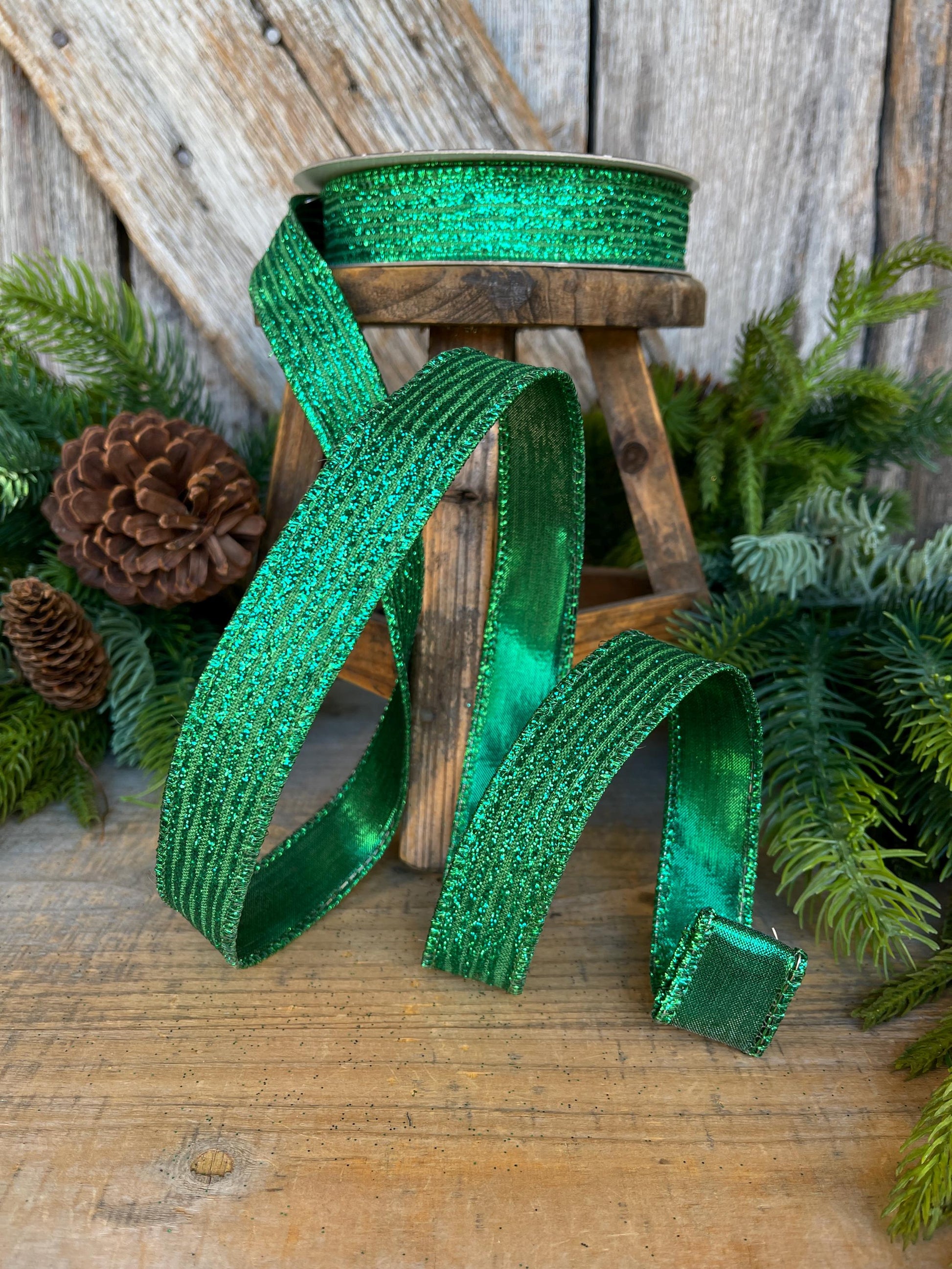 1" Green Ribbon, Farrisilk ribbon, Christmas Ribbon