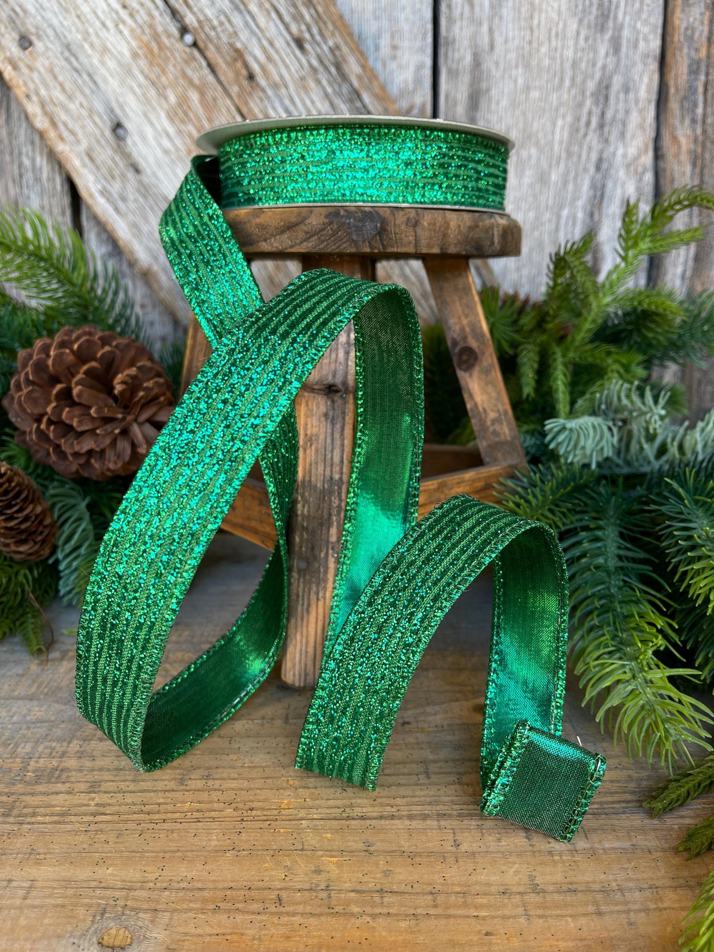 1" Green Ribbon, Farrisilk ribbon, Christmas Ribbon