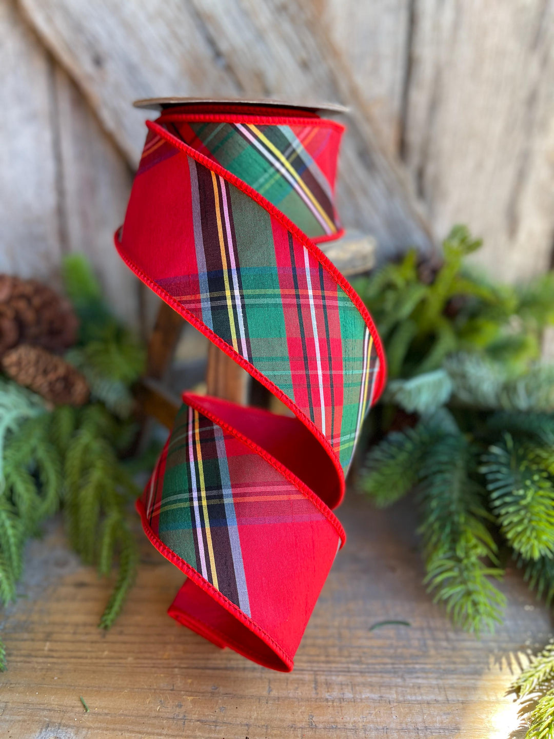 2.5" Traditional CHristmas Plaid, Wired Ribbon, Red Blue Chirstmas Plaid RIbbon