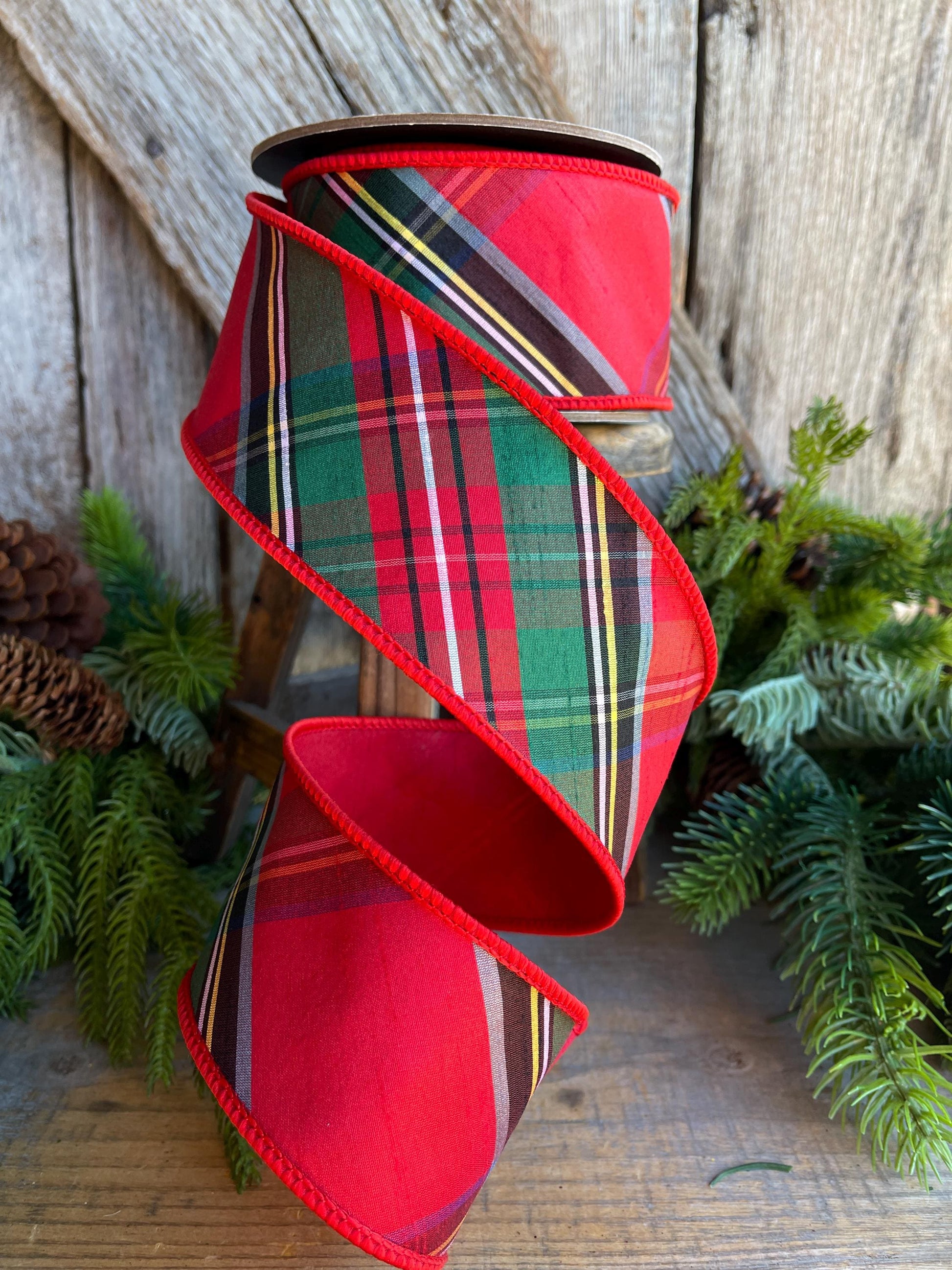 2.5" Traditional CHristmas Plaid, Wired Ribbon, Red Blue Chirstmas Plaid RIbbon, RIbbon for Treee, Christmas Plaid