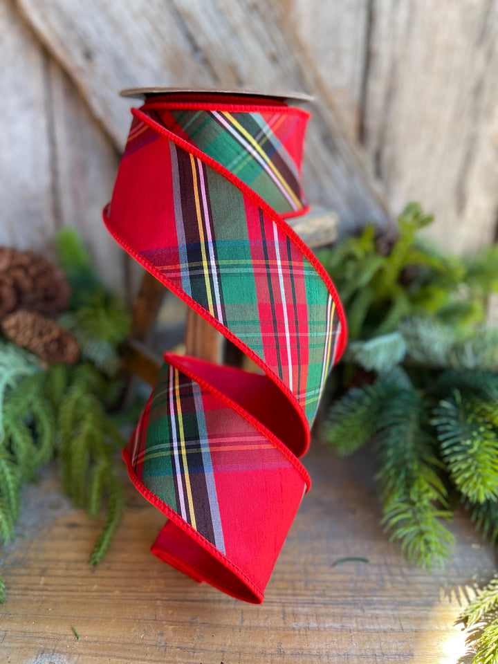 2.5" Traditional CHristmas Plaid, Wired Ribbon, Red Blue Chirstmas Plaid RIbbon