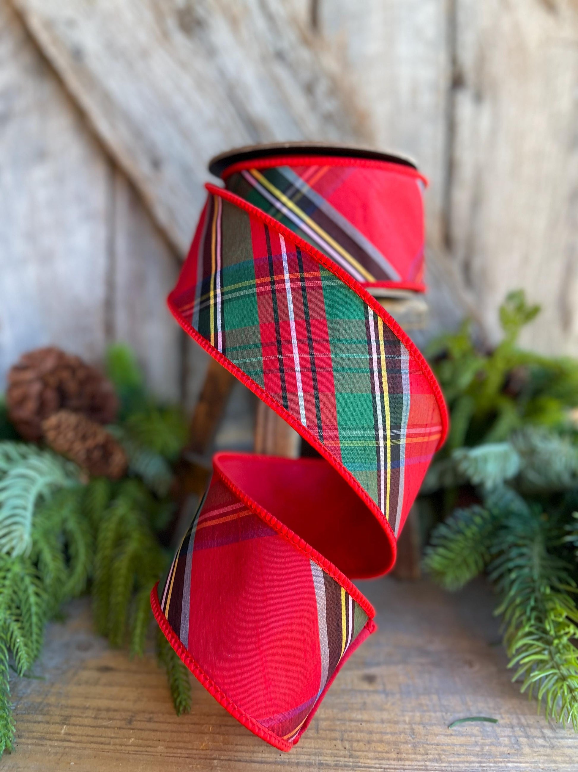 2.5" Traditional CHristmas Plaid, Wired Ribbon, Red Blue Chirstmas Plaid RIbbon, RIbbon for Treee, Christmas Plaid