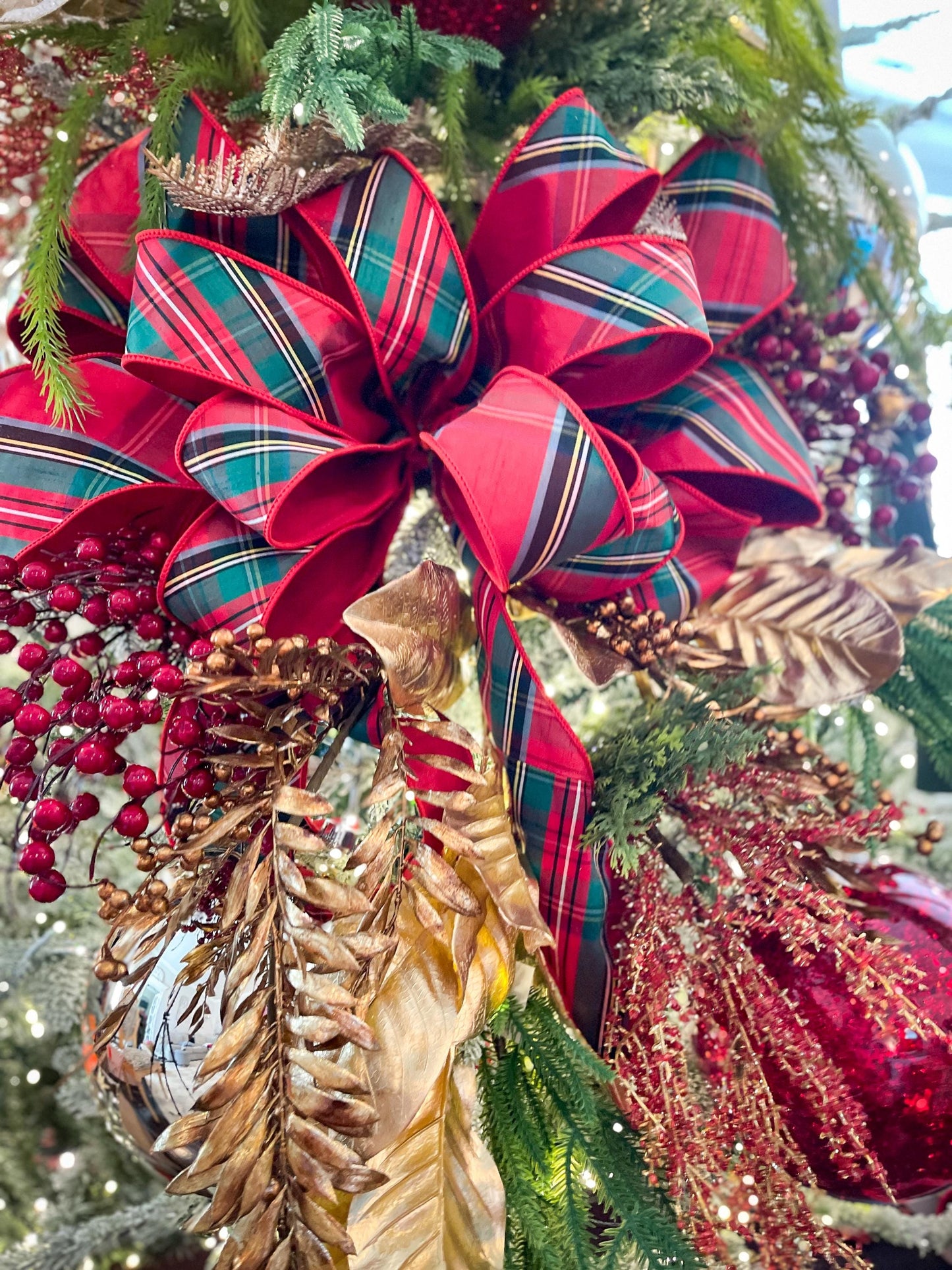 4" Traditional CHristmas Plaid, Wired Ribbon, Red Blue Chirstmas Plaid RIbbon, RIbbon for Treee, Christmas Plaid