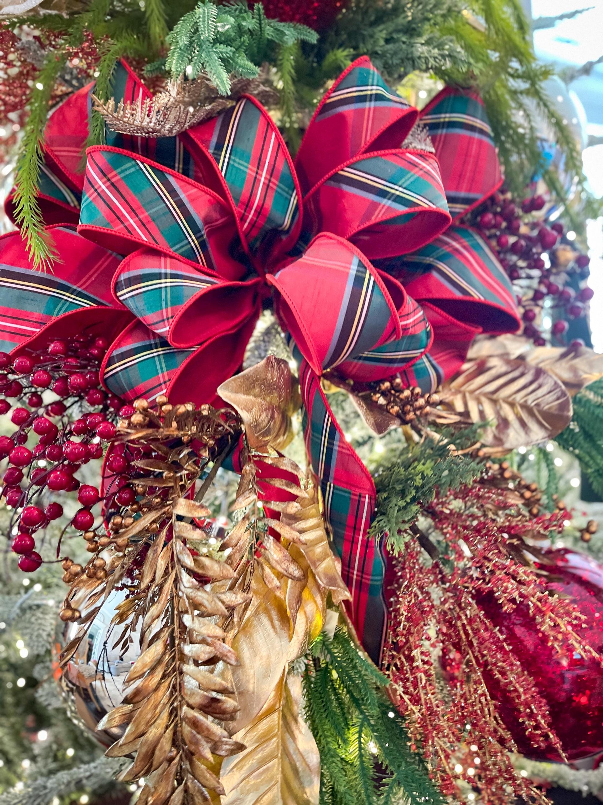 4" Traditional CHristmas Plaid, Wired Ribbon, Red Blue Chirstmas Plaid RIbbon, RIbbon for Treee, Christmas Plaid