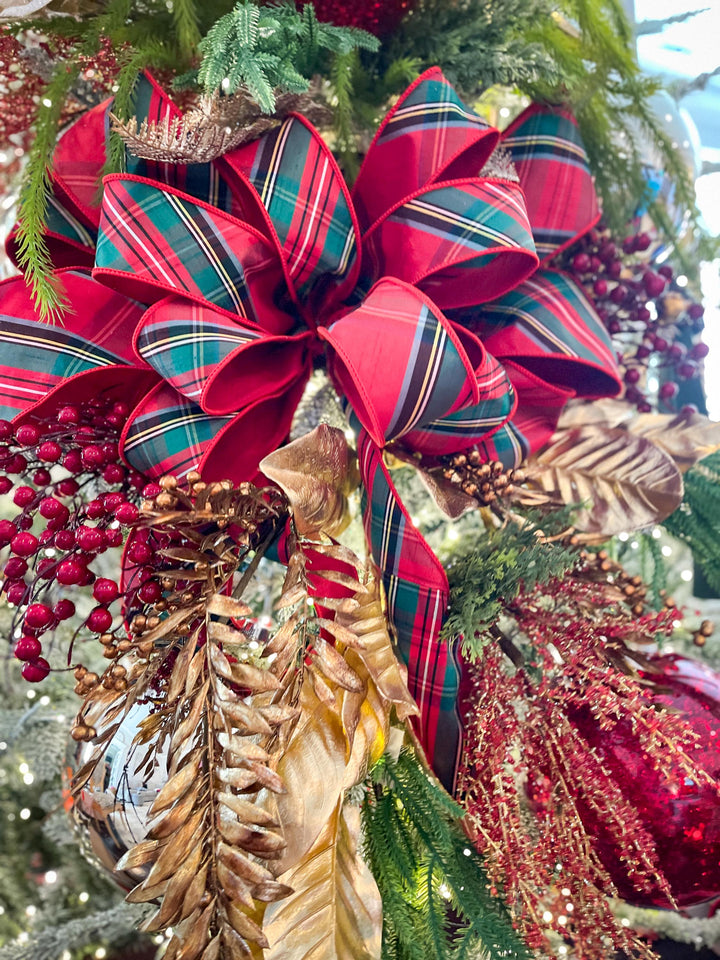 4" Traditional CHristmas Plaid, Wired Ribbon, Red Blue Chirstmas Plaid RIbbon