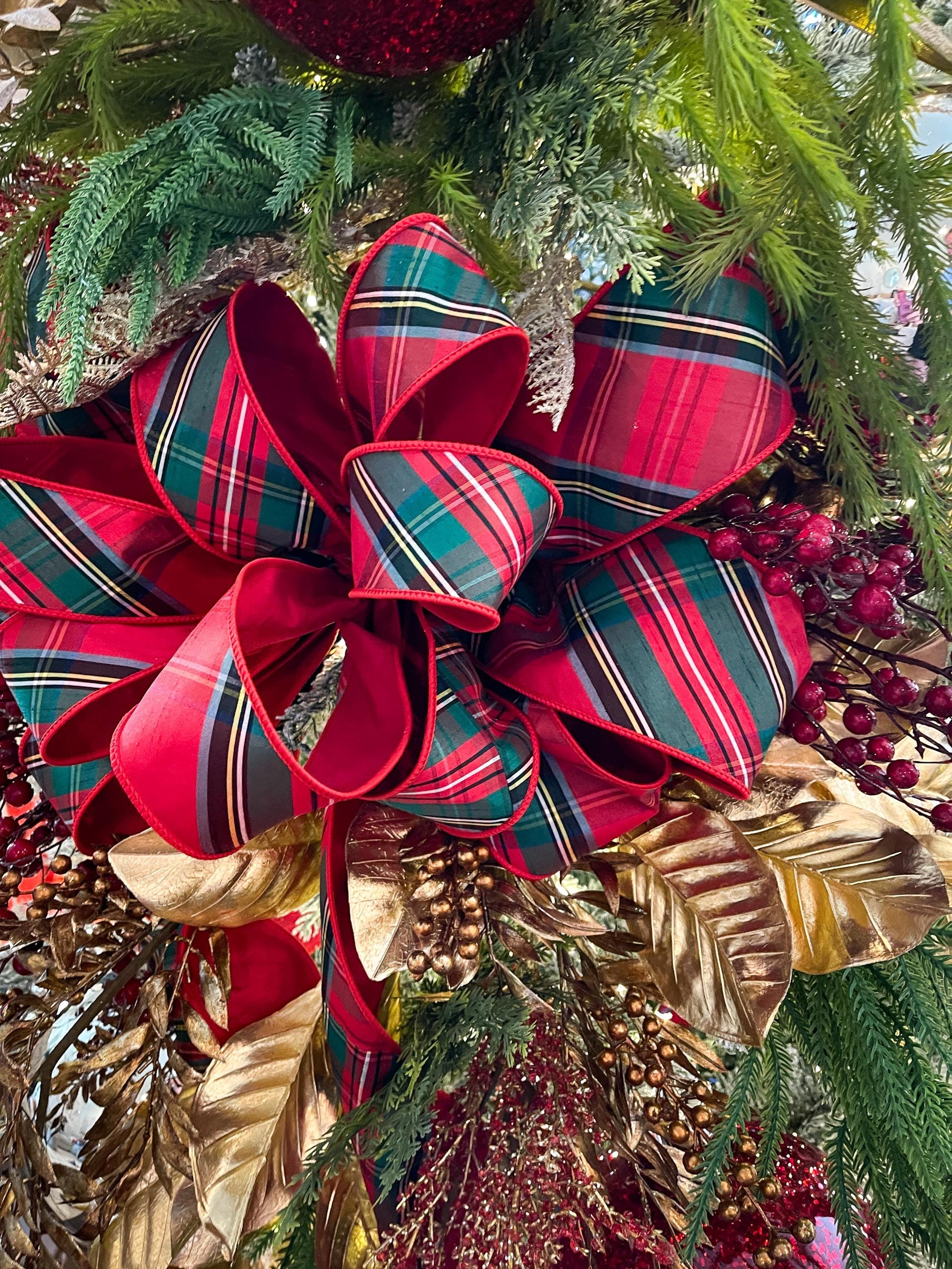 4" Traditional CHristmas Plaid, Wired Ribbon, Red Blue Chirstmas Plaid RIbbon, RIbbon for Treee, Christmas Plaid