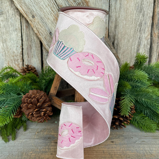 4" Cupcake Donut Ribbon, Farrisilk Ribbon, Sweet Treat Theme Ribbon, Christmas Ribbon, PASTEL PATISSERIE Ribbon